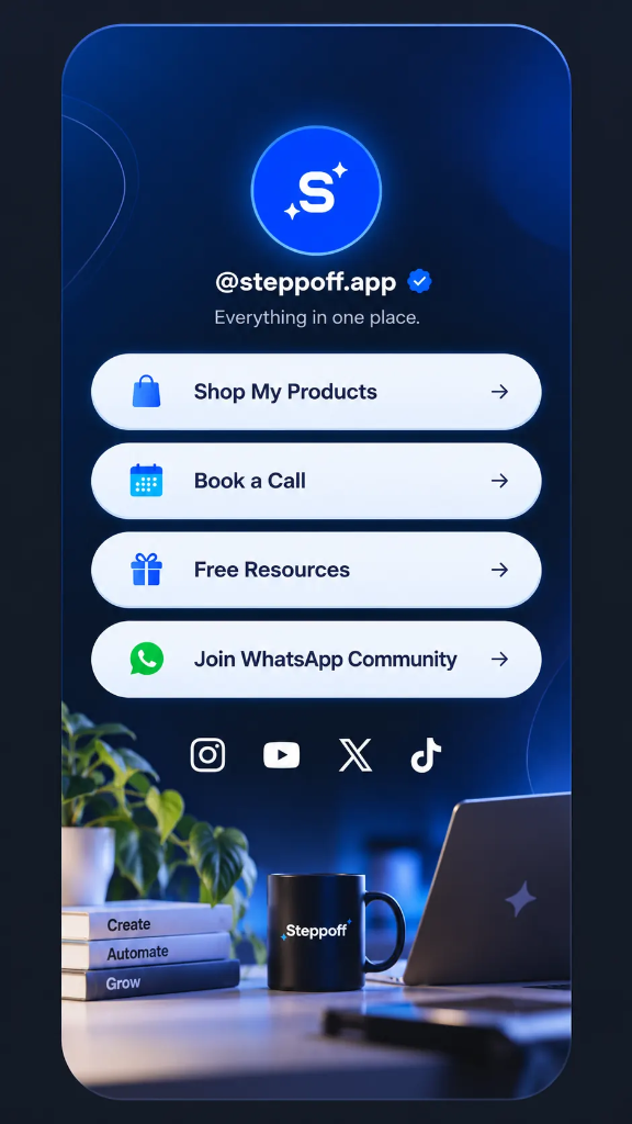 Steppoff Link-in-bio product visual illustration